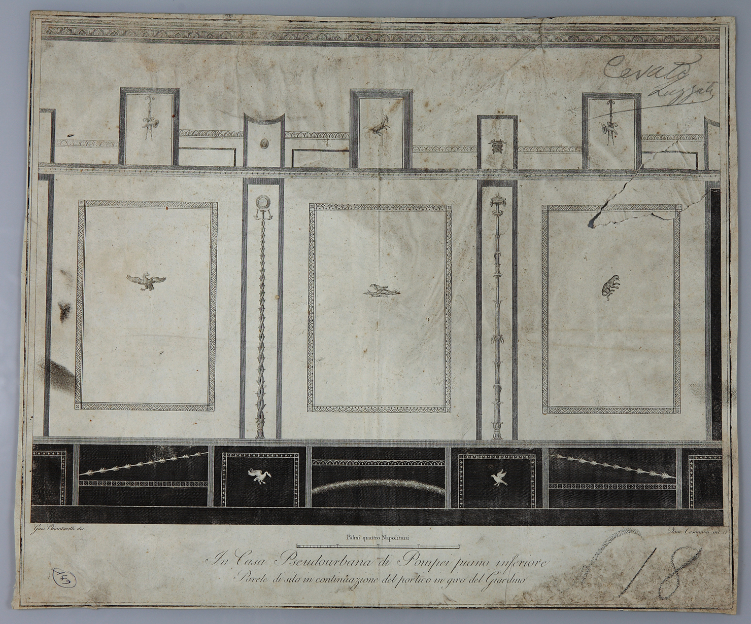 parete affrescata in IV stile (incisione) di Chiantarelli Giuseppe, Casanova Domenico (ultimo quarto sec. XVIII)