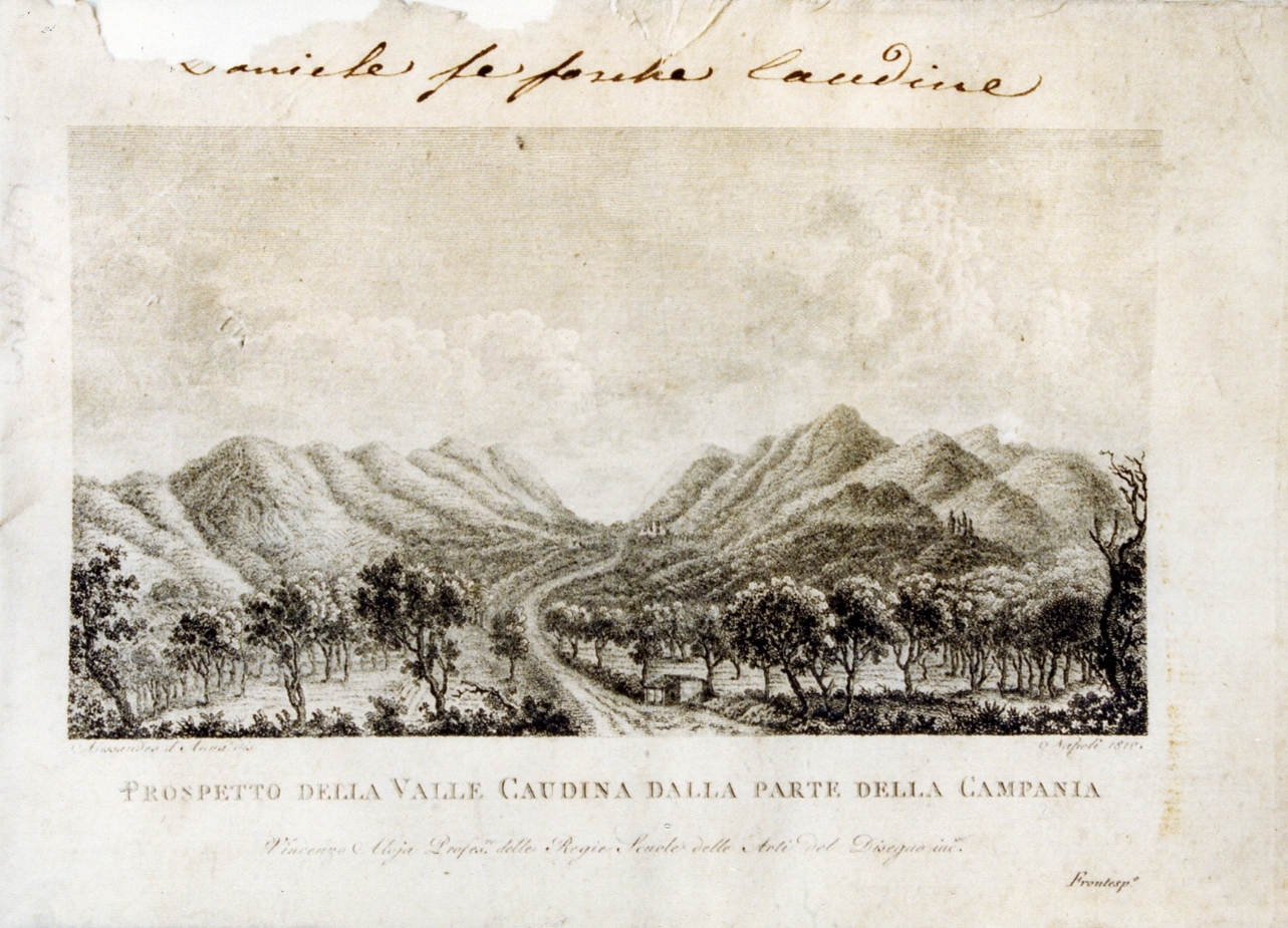 veduta della valle Caudina dalla parte della Campania (stampa controfondata) di D'Anna Alessandro, Aloja Vincenzo (sec. XIX)