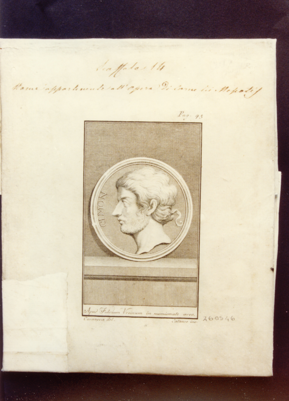 medaglione con ritratto di Cimone di profilo (stampa controfondata) di Casanova Giovanni Battista, Cataneo Aniello (sec. XVIII)