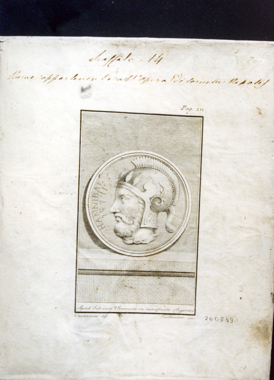 medaglione con ritratto di Annibale di profilo (stampa controfondata) di Casanova Giovanni Battista, Furlanetti Giuseppe (sec. XVIII)