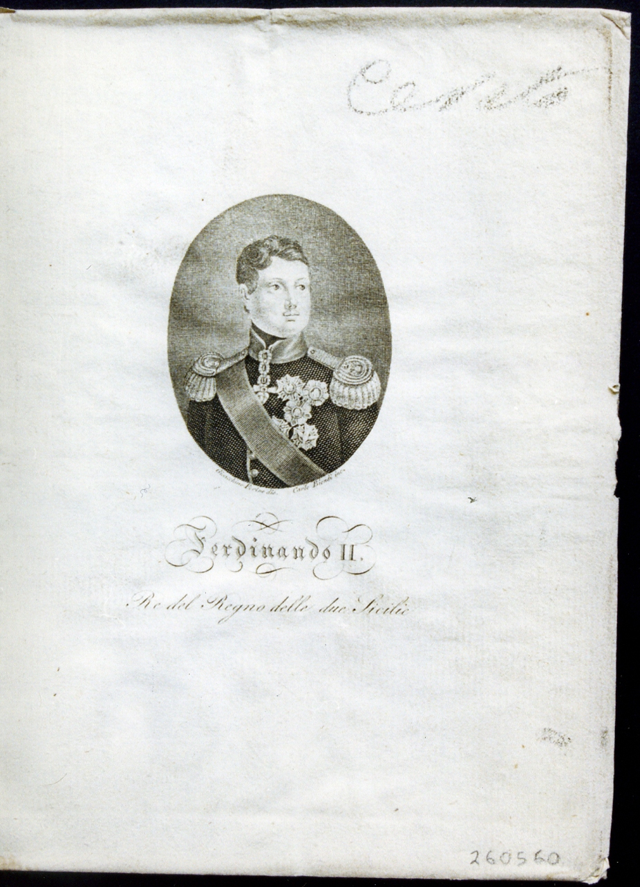 ritratto di Ferdinando II re del Regno delle due Sicilie (stampa) di Fiorino Gioacchino, Biondi Carlo (sec. XIX)