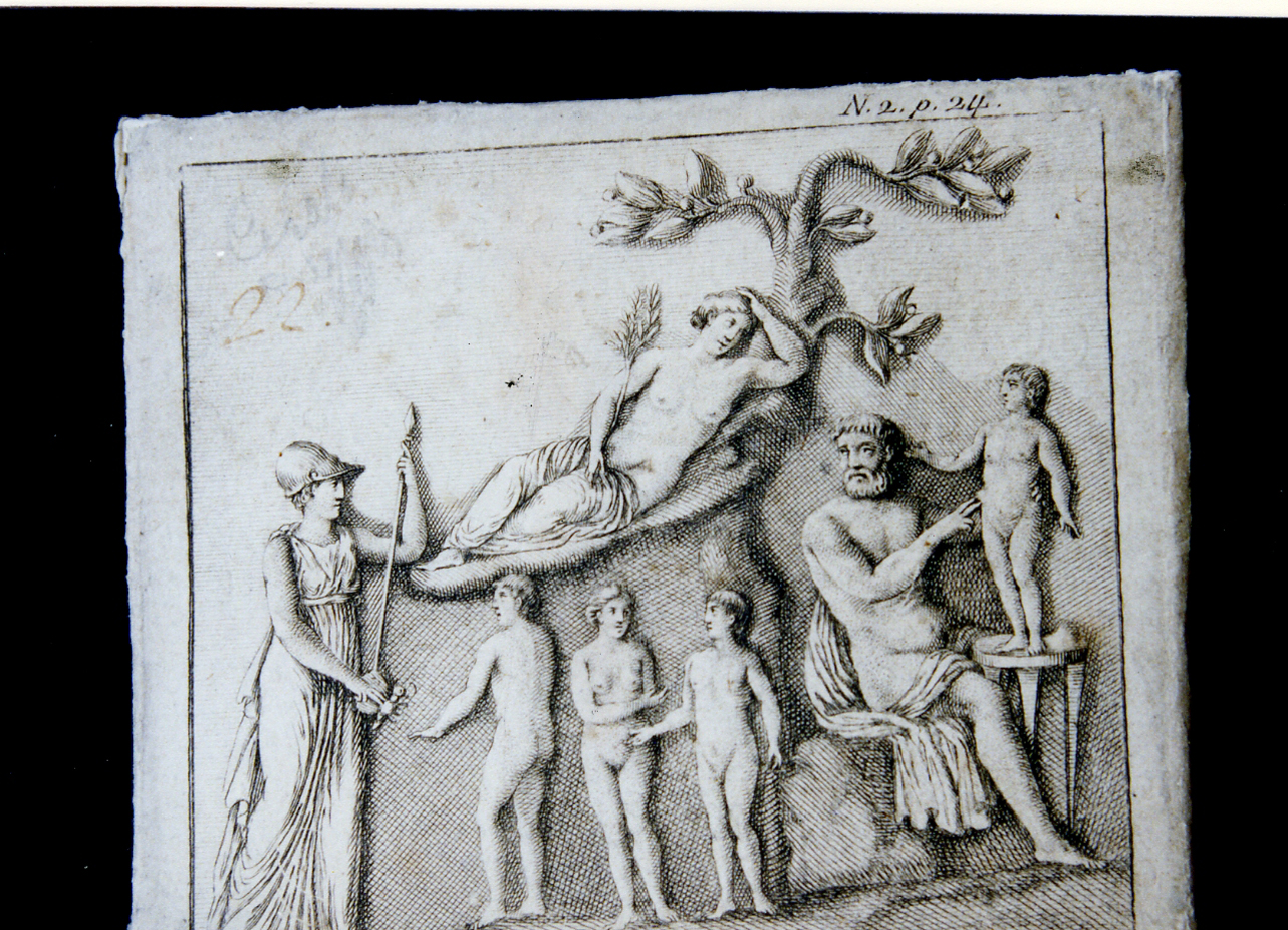 scena mitologica con Prometeo (stampa controfondata) di Winckelmann Johann Joachim, Ricci Nicola (sec. XIX)
