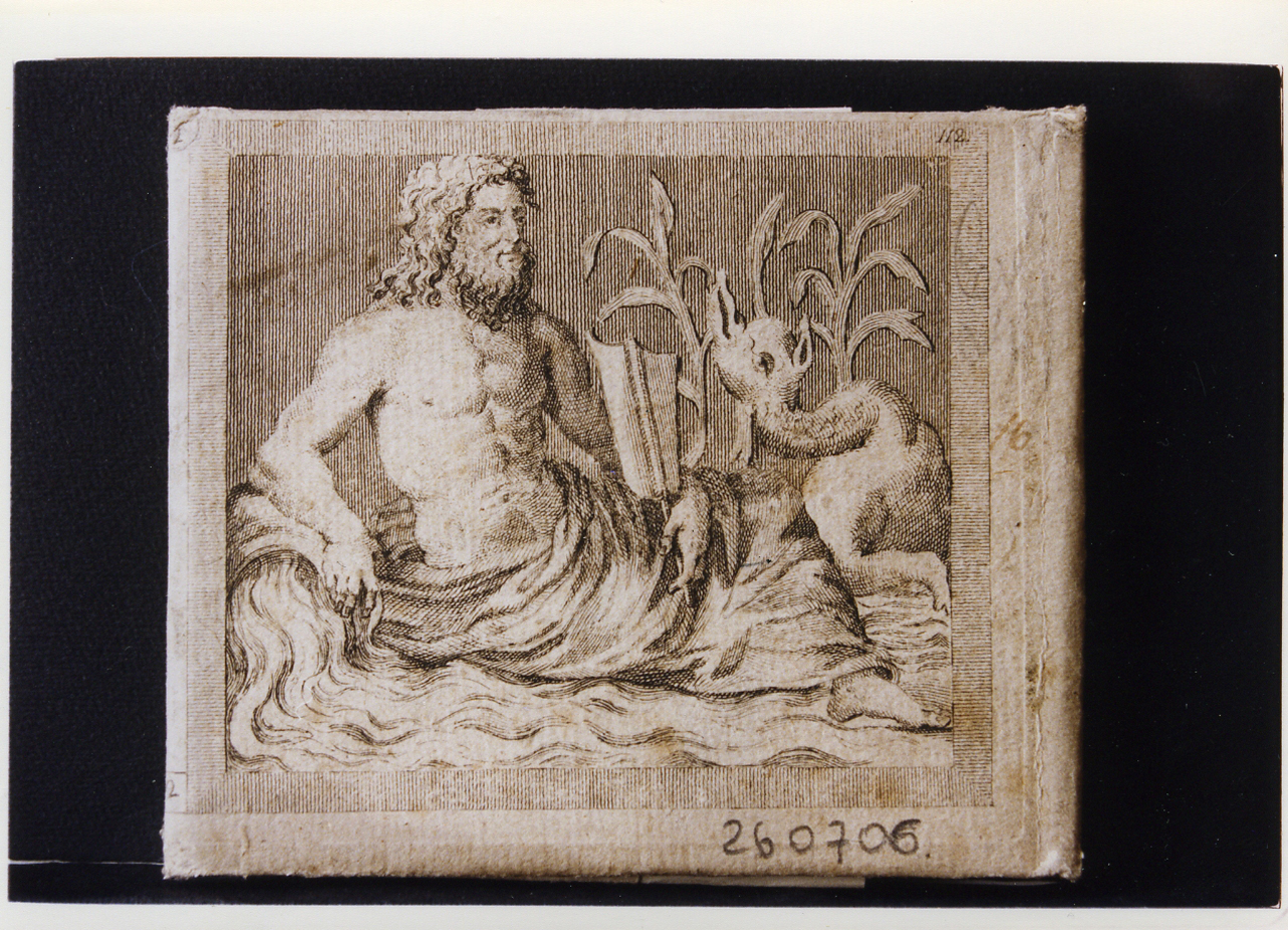 uomo barbuto giacente raffigurante un fiume (stampa controfondata) di Winckelmann Johann Joachim (sec. XVIII)
