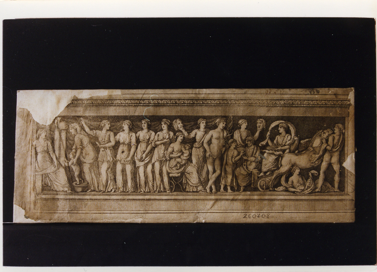 rilievo scultoreo con corteo di muse ed Apollo (stampa controfondata) di Winckelmann Johann Joachim (sec. XVIII)