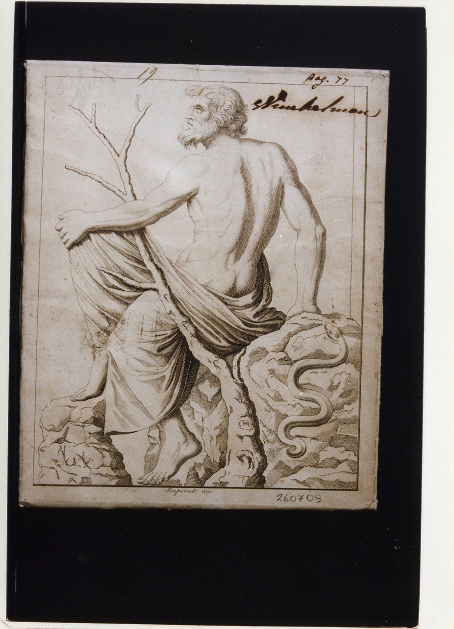 Asklepios e serpente (stampa controfondata) di Winckelmann Johann Joachim, Imperato Filippo (sec. XVIII)