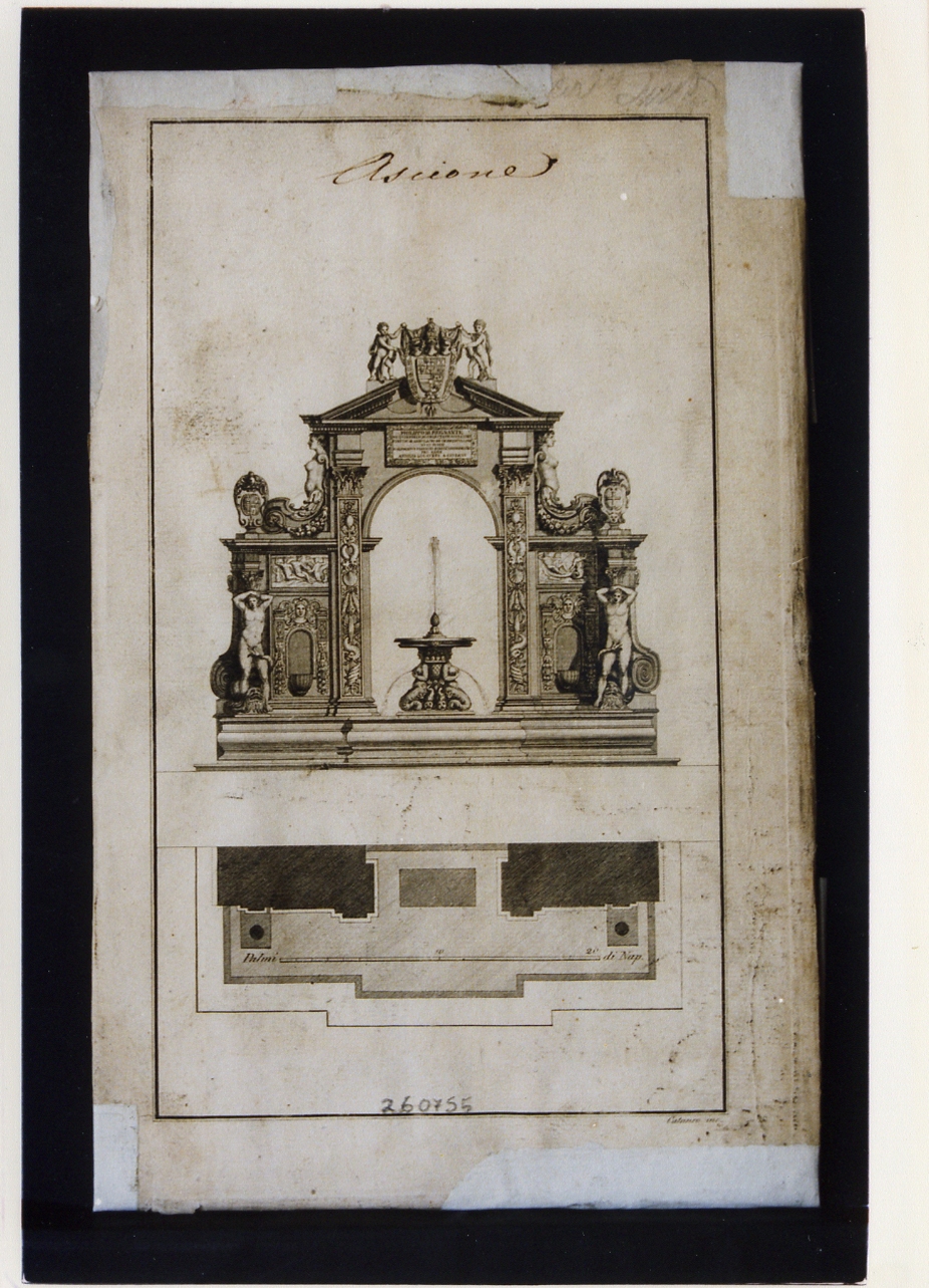 fontana di S. Lucia a Napoli (stampa controfondata) di Cataneo Carlo (prima metà sec. XIX)