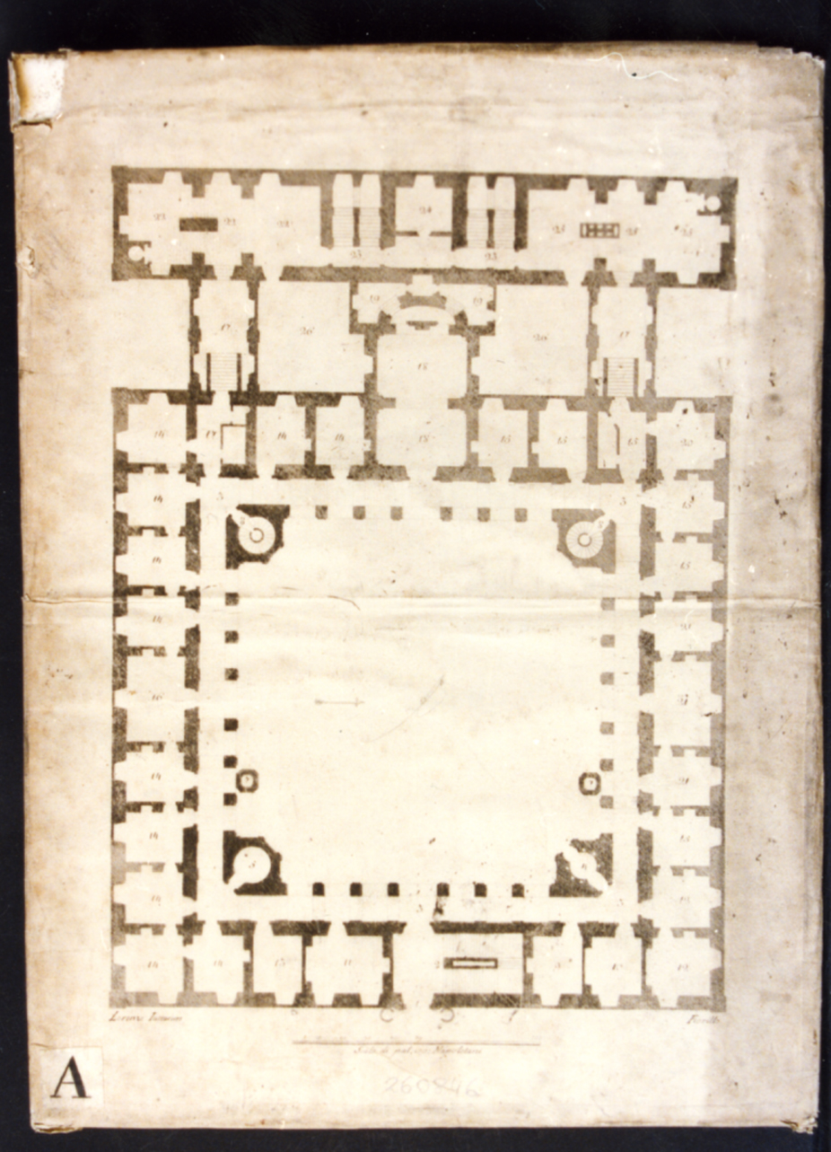 pianta del primo piano dell Palazzo Reale di Portici (stampa) di Fiorillo Nicola (seconda metà sec. XVIII)
