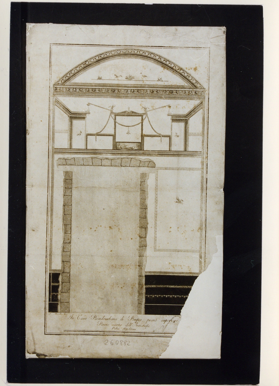 parete affrescata di una casa di Pompei (stampa controfondata) di Lamberti Antonio (secc. XVIII/ XIX)