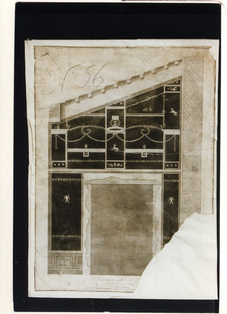 parete affrescata di una casa di Pompei (stampa controfondata smarginata) di Aloja Luigi, Chiantarelli Giuseppe (sec. XIX)