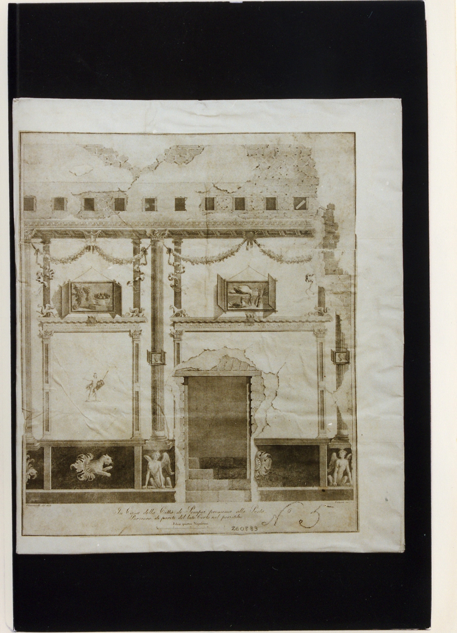 parete affrescata di una casa di Pompei (stampa controfondata smarginata) di Chiantarelli Giuseppe (sec. XIX)