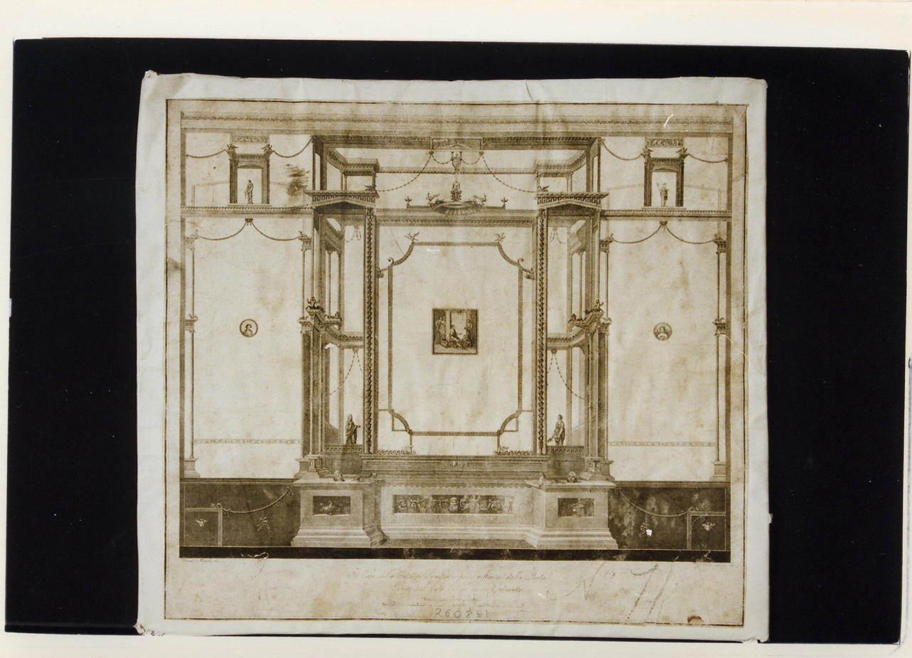 parete affrescata con scena centrale figurata (stampa controfondata smarginata) di Cataneo Carlo, Morelli Francesco (secc. XVIII/ XIX)