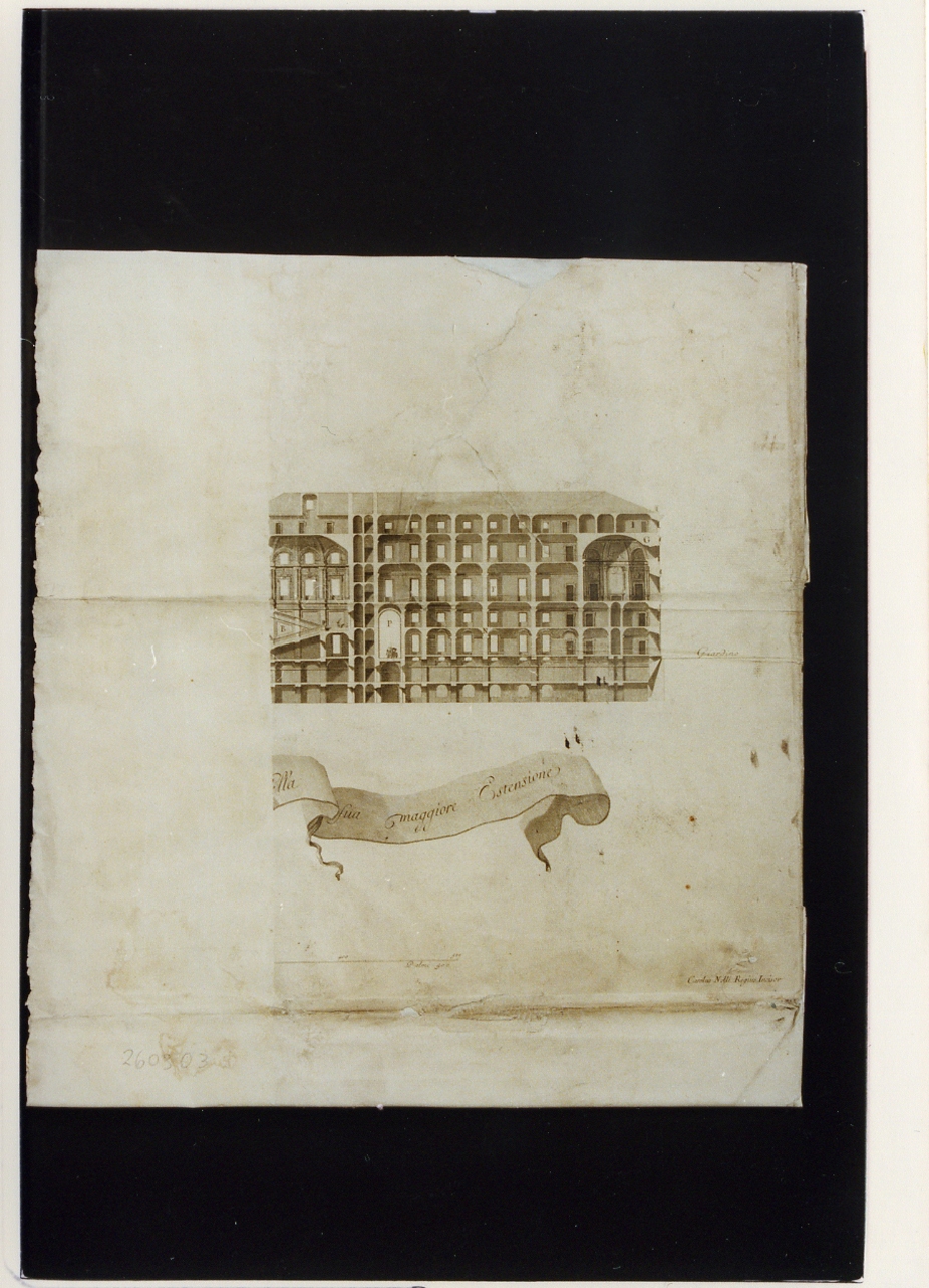 Palazzo Reale di Caserta: sezione della parte media (stampa) di Vanvitelli Luigi (sec. XVIII)