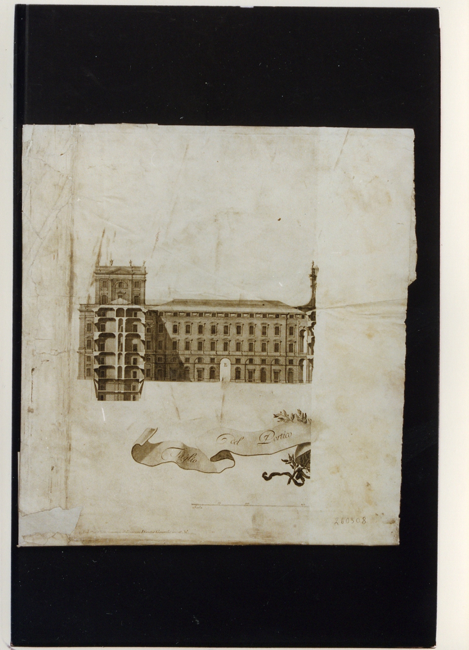 Palazzo Reale di Caserta: sezione del portico (stampa) di Vanvitelli Luigi (sec. XVIII)