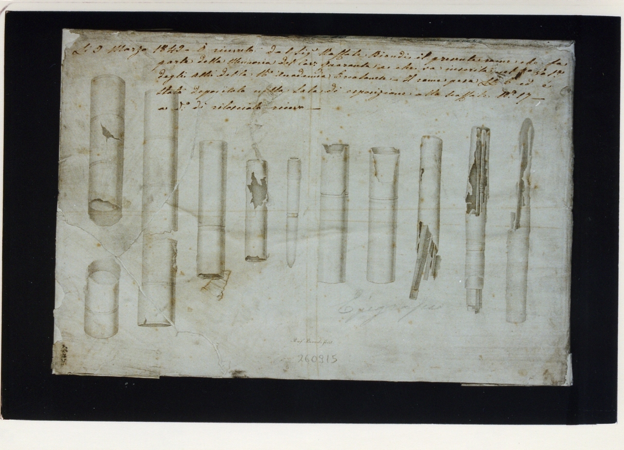 contenitori cilindrici per strumenti chirurgici (stampa controfondata) di Biondi Raffaele (sec. XIX)