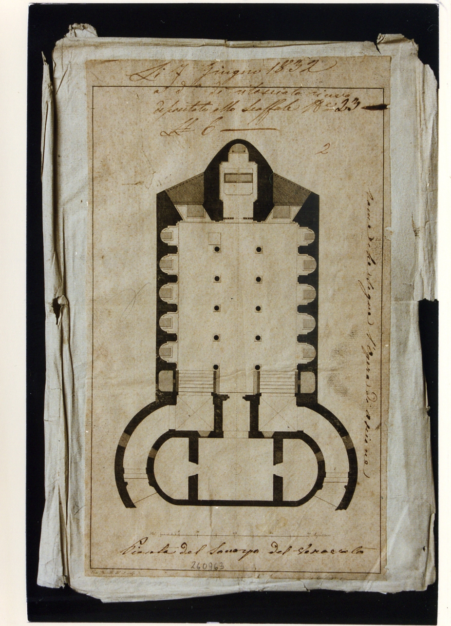 pianta del succorpo del duomo (stampa controfondata smarginata) di Beccalli Camillo (sec. XIX)