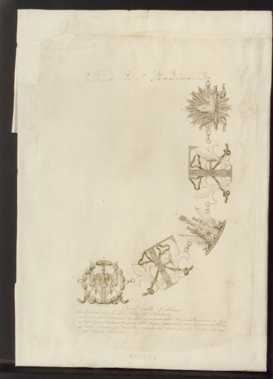pezzi della collana dell'ordine di San Ferdinando (stampa controfondata smarginata) di Mori Ferdinando (sec. XIX)