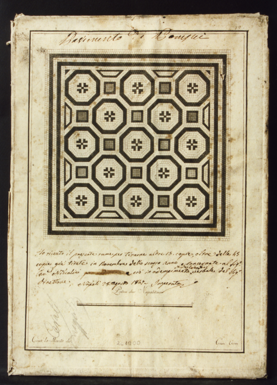 pavimento a mosaico di una casa pompeiana (stampa) di Lomanto Giuseppe, Geri Giuseppe (sec. XIX)