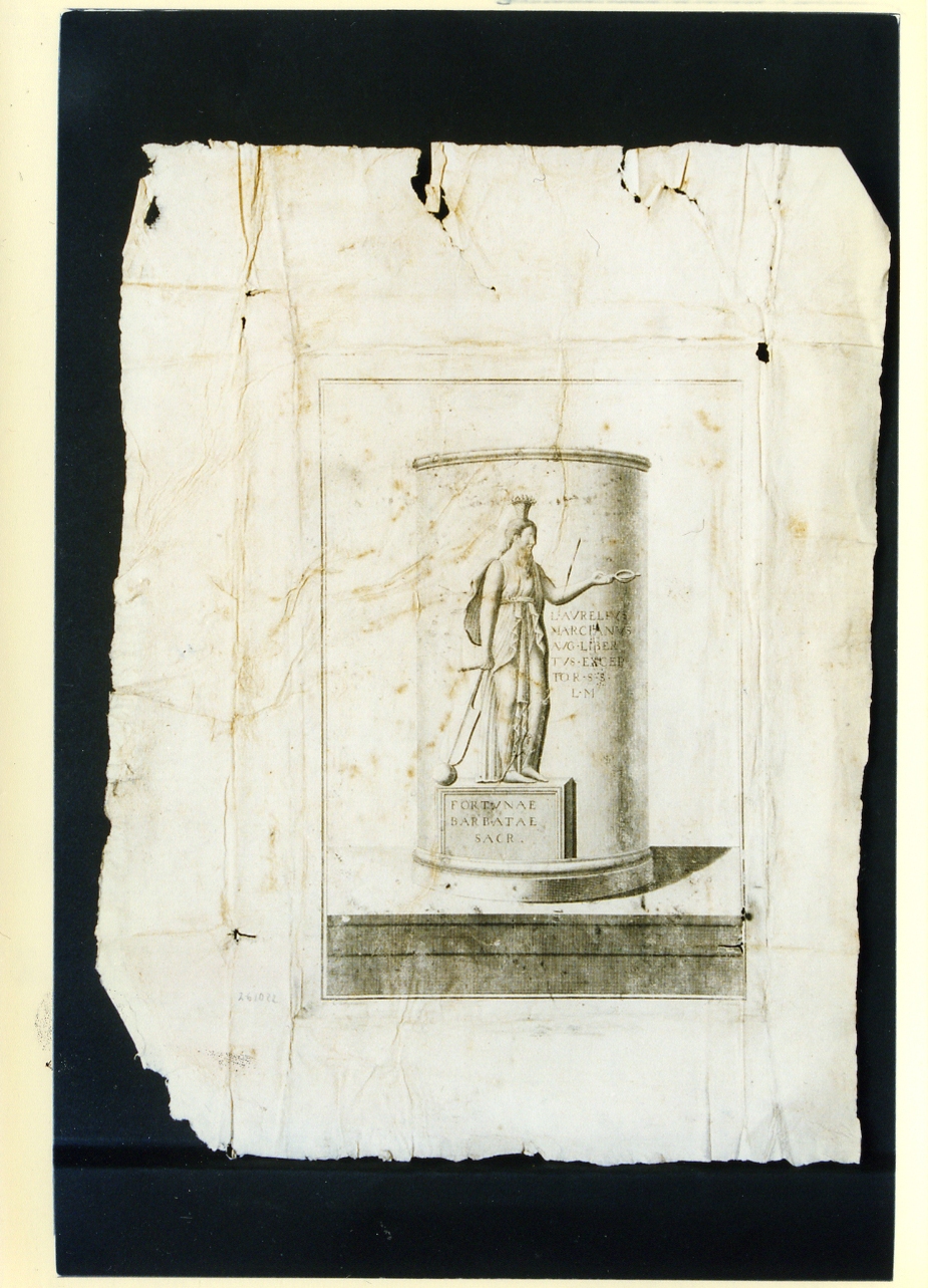 colonna con figura della Fortuna barbuta ed iscrizioni latine (stampa) di Fiorillo Nicola, Campana Vincenzo (ultimo quarto sec. XVIII)