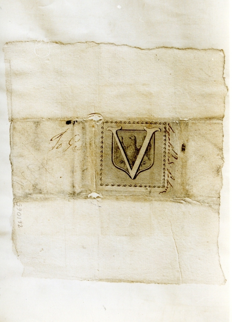 lettera Vcon aquila (stampa controfondata) - ambito napoletano, ambito napoletano (?) (sec. XVIII)