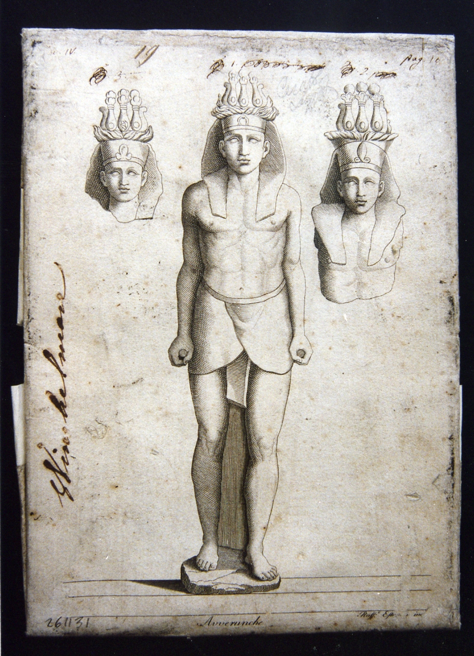 statua stante di divinità egiziana (stampa controfondata) di Estevan Raffaele (sec. XVIII)