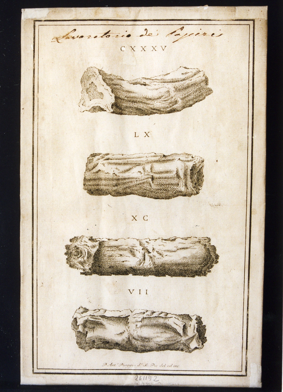 papiri arrotolati (stampa controfondata) di Piaggio Antonio (sec. XVIII)