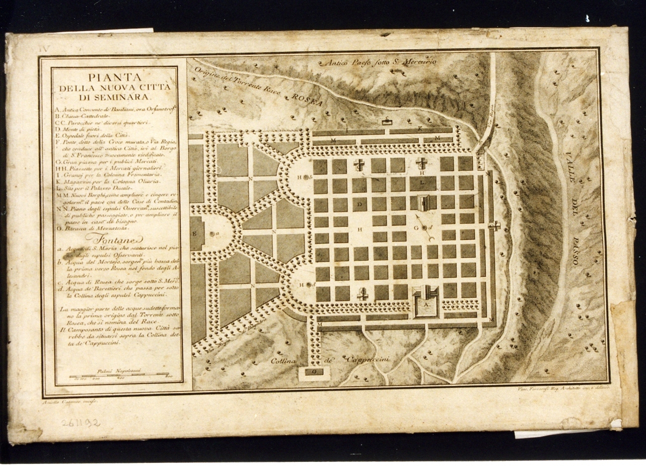 planimetria di progetto della nuova città di Seminara (stampa controfondata) di Ferraresi Vincenzo, Cataneo Aniello (sec. XVIII)