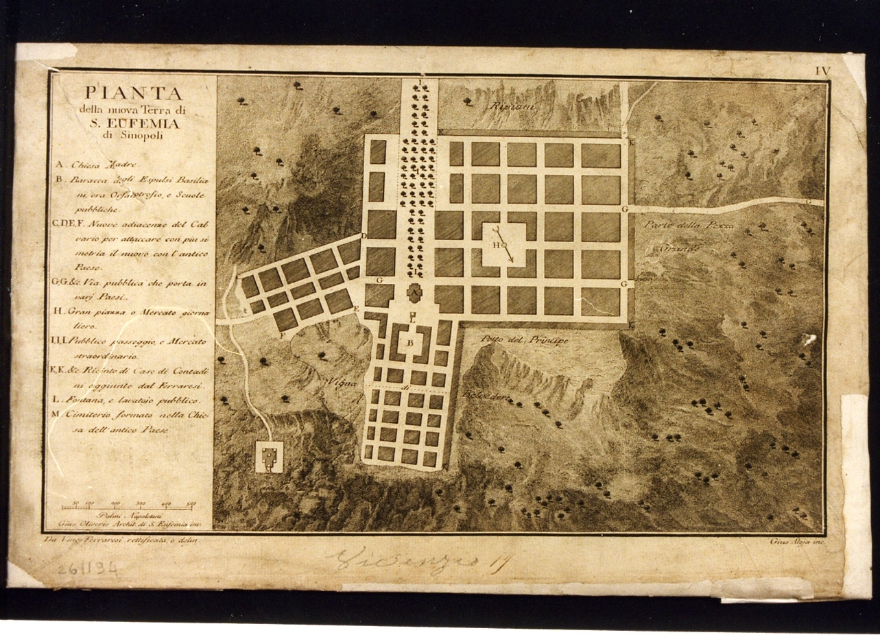 planimetria di progetto della nuova terra di S. Eufemia (stampa controfondata) di Ferraresi Vincenzo, Alloja Giuseppe (sec. XVIII)