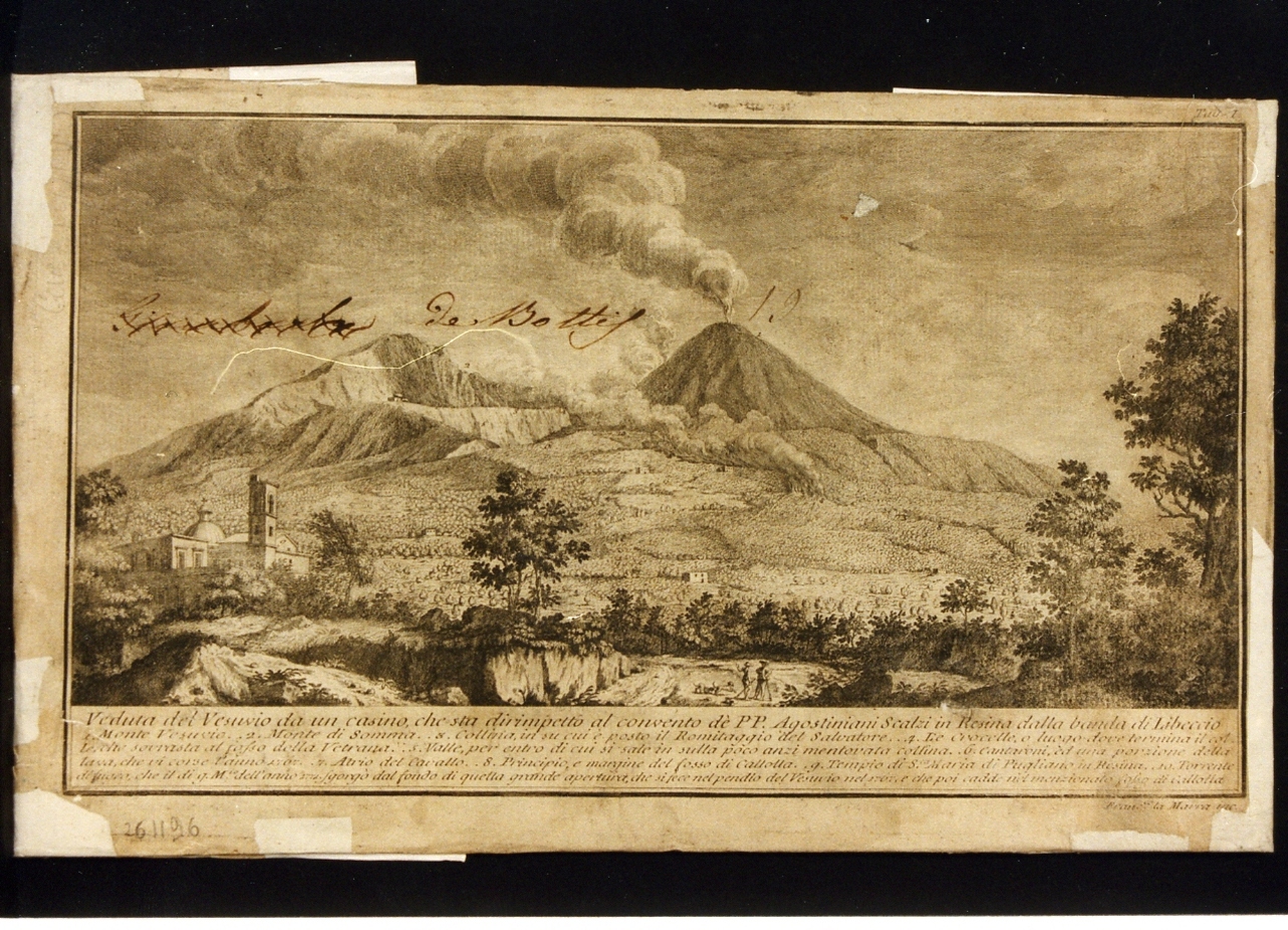 veduta del Vesuvio in eruzione (stampa controfondata) di La Marra Francesco (sec. XVIII)