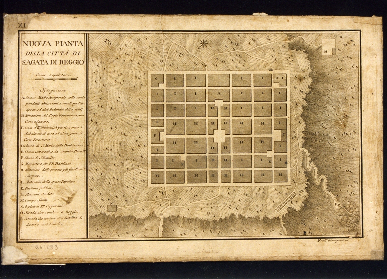 planimetria di progetto della città di S. Agata di Reggio (stampa controfondata) di Giomignani Francesco (sec. XVIII)