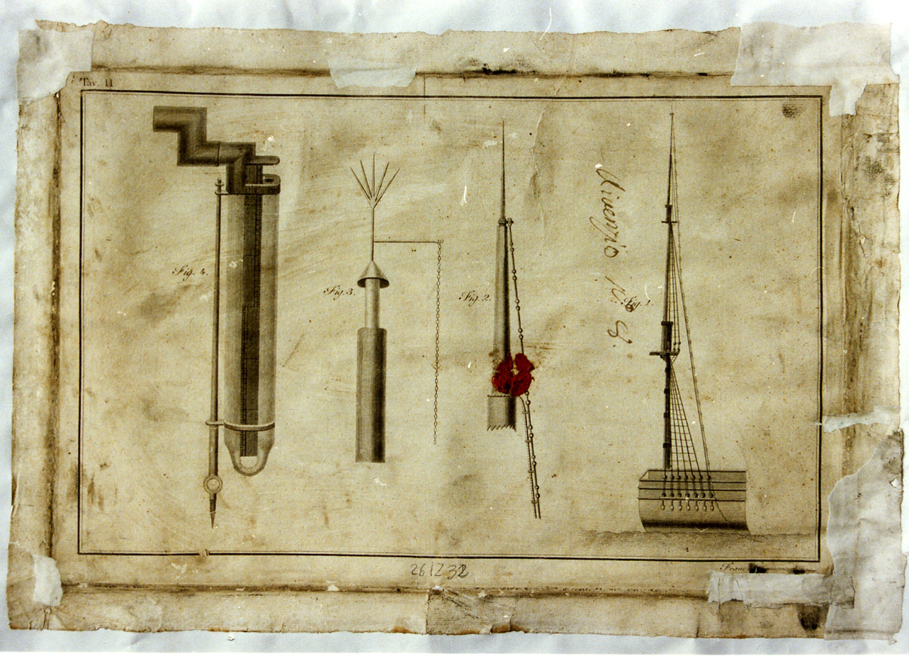 parti di albero di nave a vela (stampa controfondata) di Giomignani Francesco (sec. XVIII)