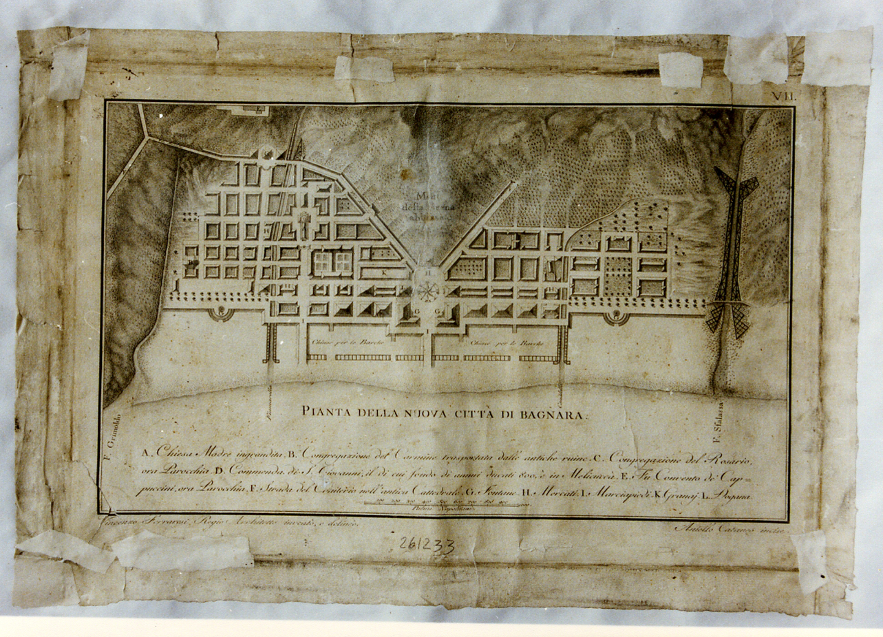 planimetria di progetto della città di Bagnara (stampa controfondata) di Cataneo Aniello, Ferraresi Vincenzo (sec. XVIII)