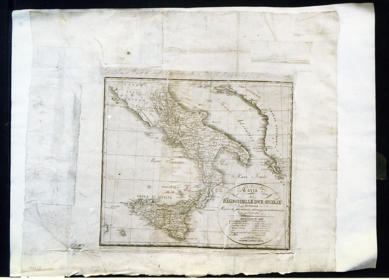 carta geografica del Regno delle due Sicilie (stampa controfondata smarginata) di Di Pietro Marco (sec. XIX)