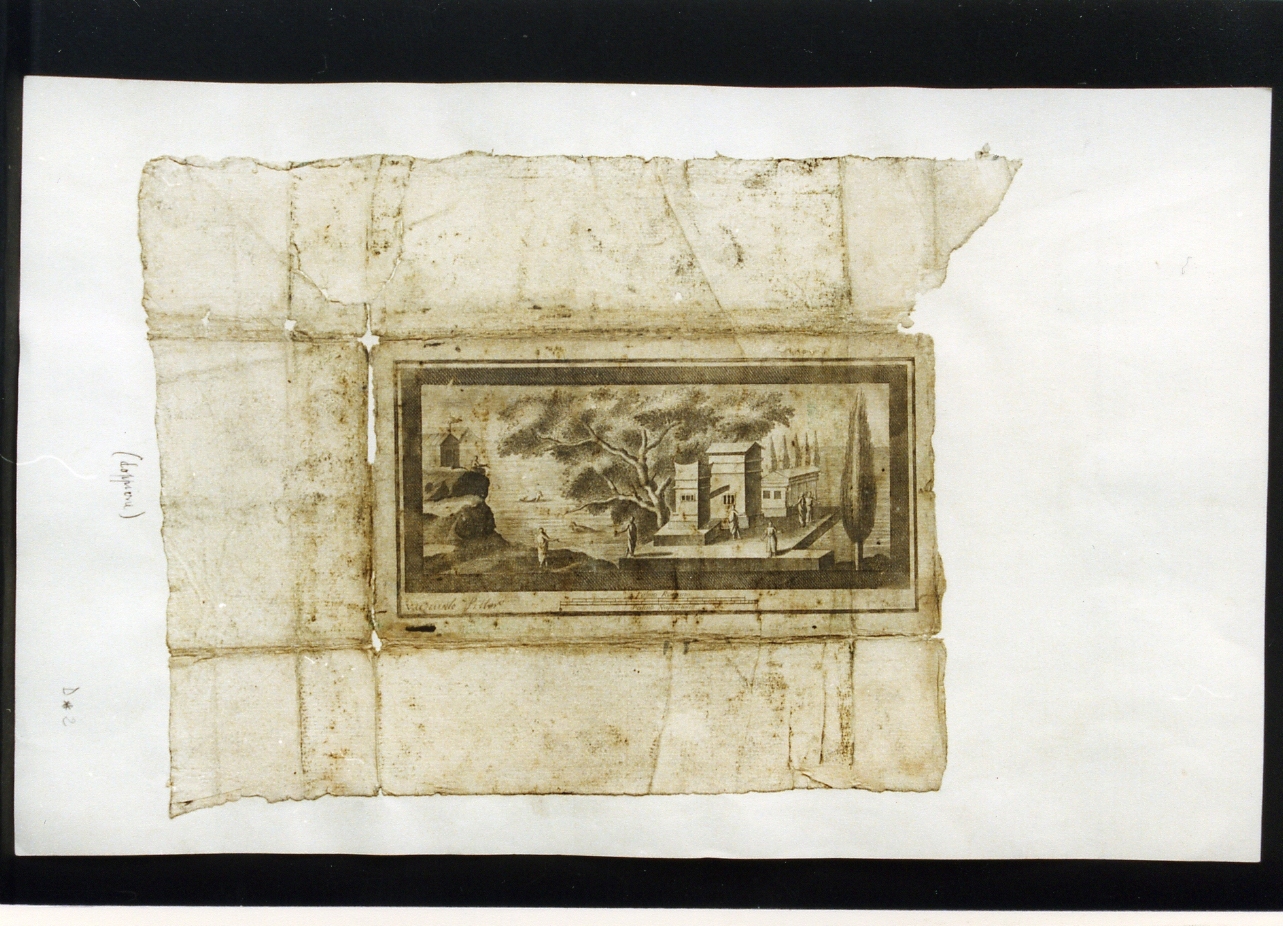 paesaggio con architetture e figure (stampa) di Campana Vincenzo (sec. XVIII)
