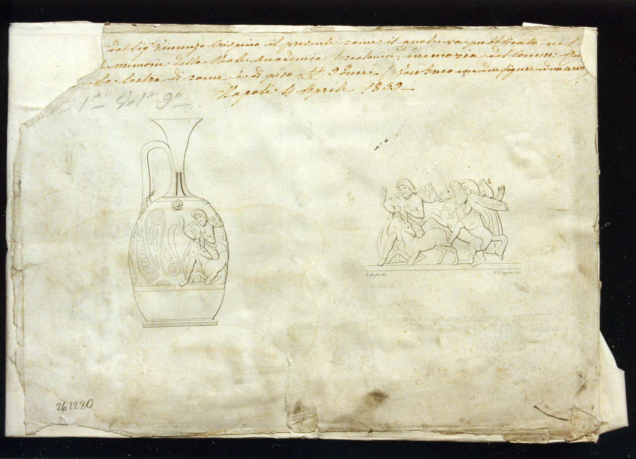 vaso greco e particolari della scena dipinta (stampa controfondata smarginata) di Casanova Giovanni Battista, Cataneo Carlo (secc. XVIII/ XIX)