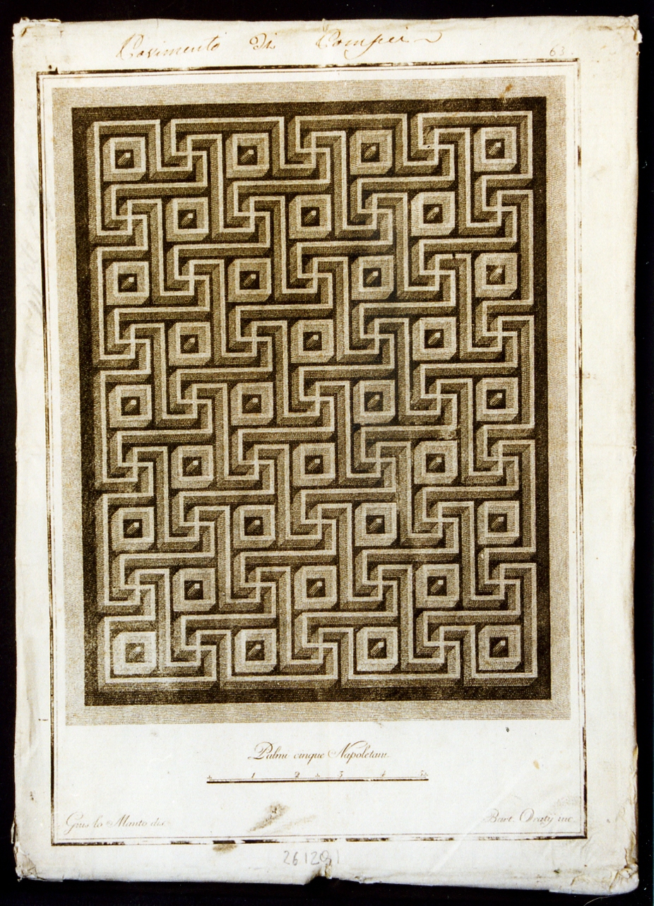 mosaico geometrico con labirinto (stampa) di D'Orazio Bartolomeo, Lomanto Giuseppe (sec. XVIII)