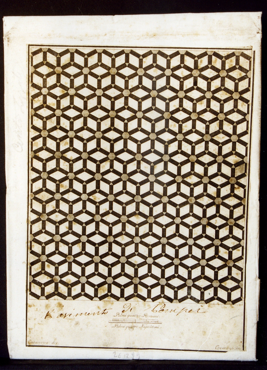 pavimento di marmo in opus sectile (stampa controfondata smarginata) di Cesarano Niccolò, Casanova Giovanni Battista (sec. XIX)