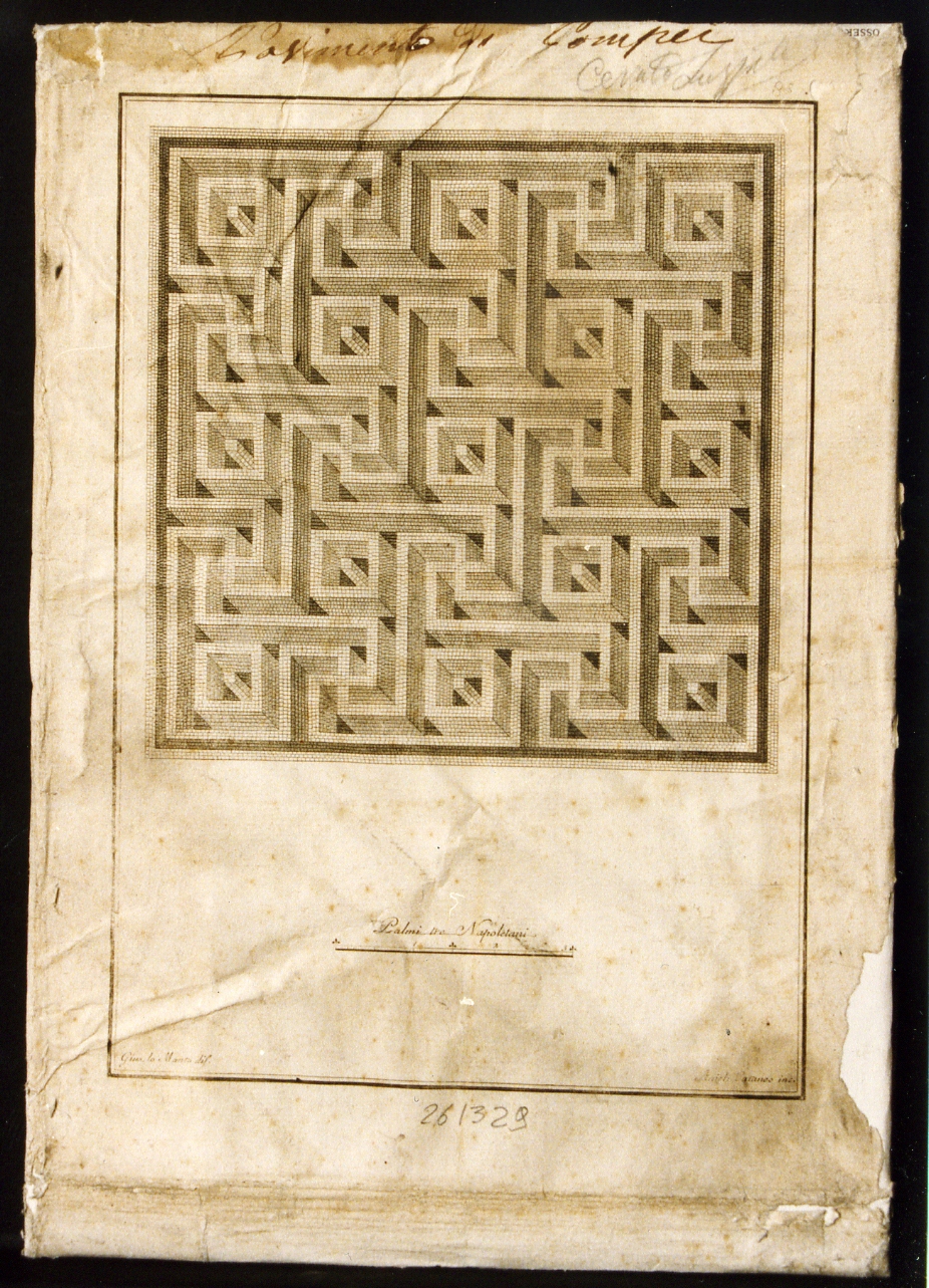 mosaico geometrico a meandro prospettico (stampa controfondata) di Cataneo Aniello, Lomanto Giuseppe (sec. XVIII)
