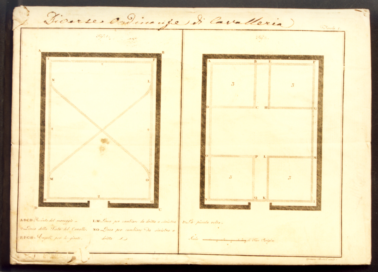 probabilmente schemi di dressage (diverse ordinanze di cavalleria) (stampa controfondata) di Bartolo Gennaro (secc. XVIII/ XIX)