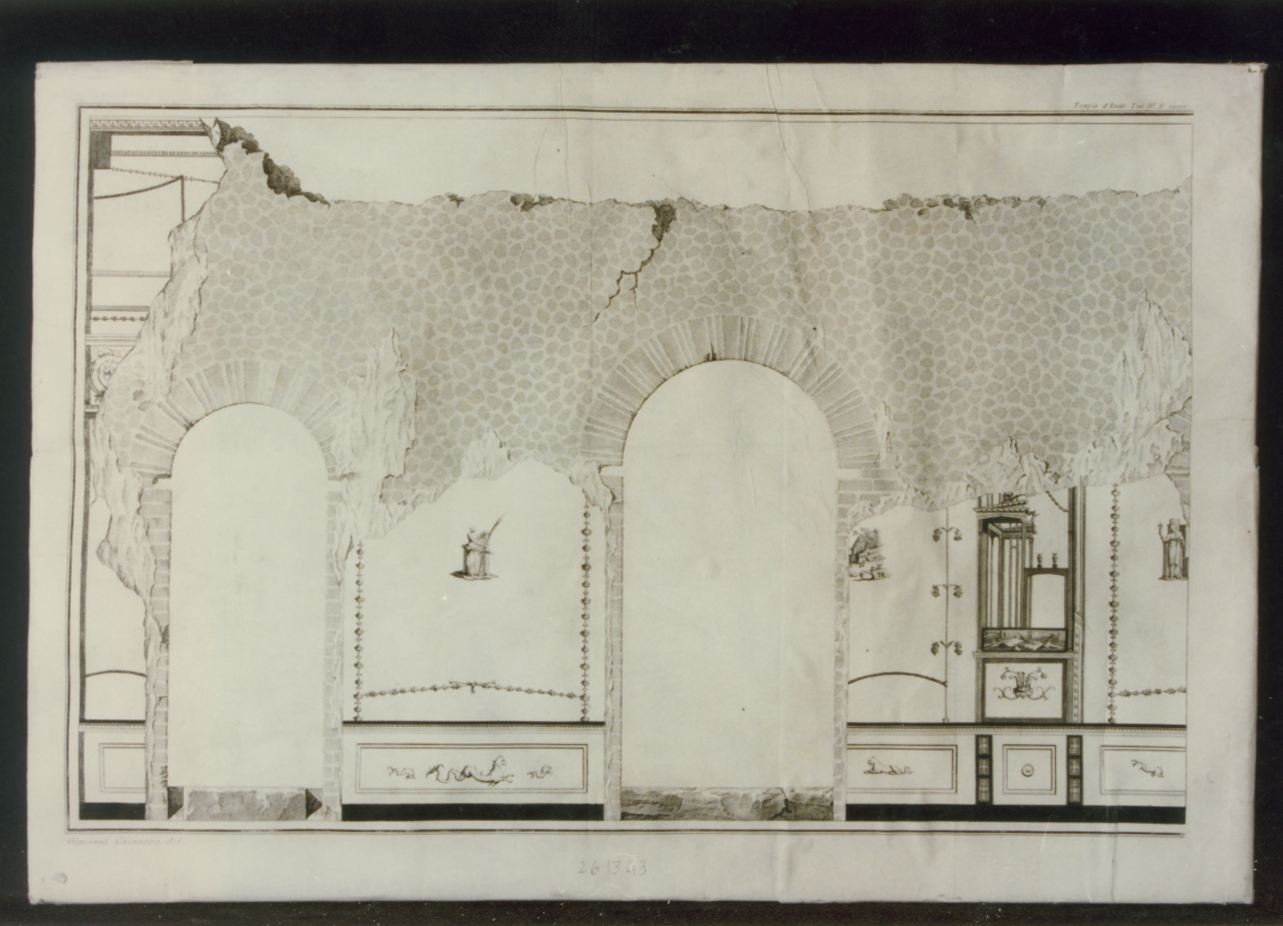tempio di Iside: parete affrescata (stampa controfondata) di Cataneo Aniello, Casanova Giovanni Battista (secc. XVIII/ XIX)
