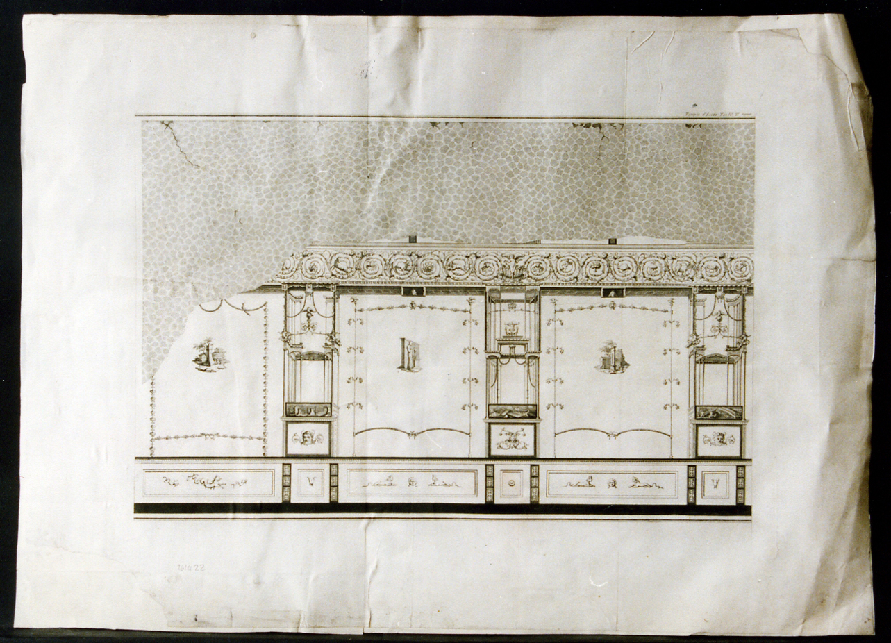 tempio di Iside: parete affrescata (stampa controfondata) - ambito napoletano, ambito napoletano (secc. XVIII/ XIX)