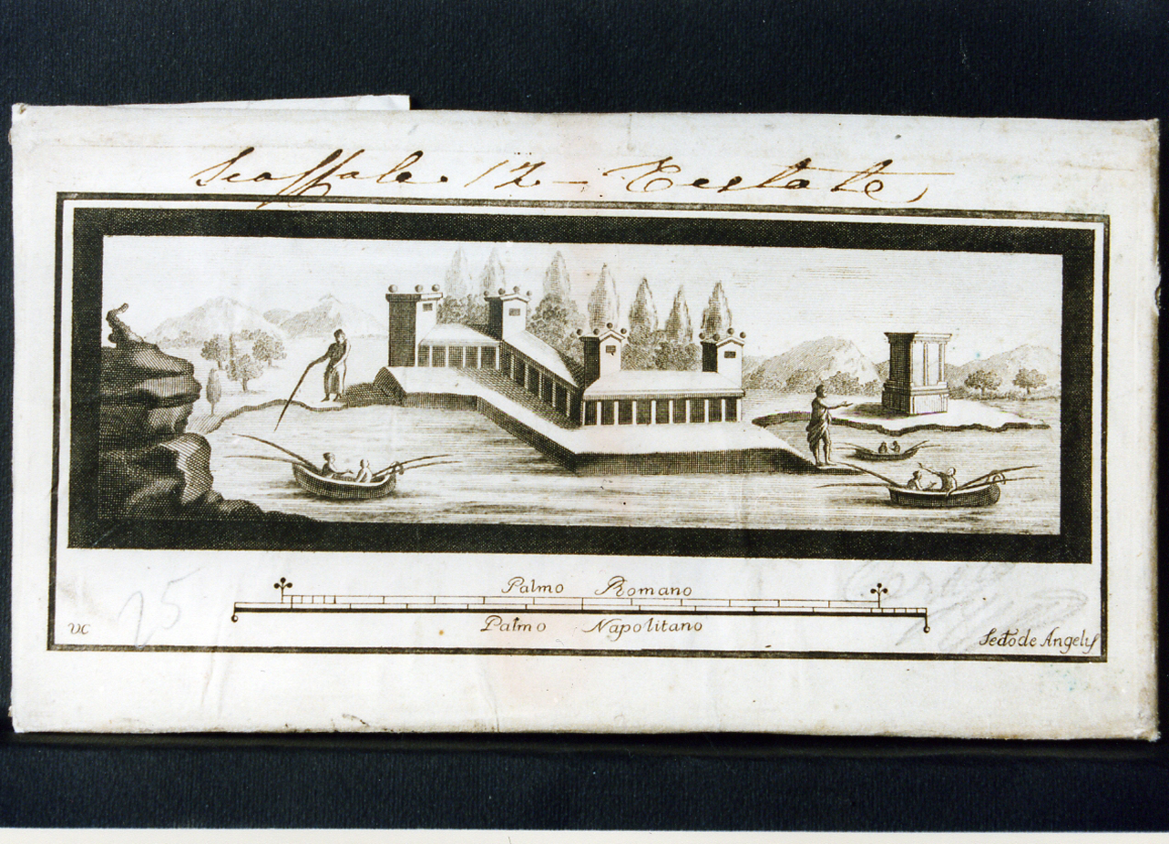 paesaggio marino con architetture e figure (stampa controfondata) di Campana Vincenzo, De Angelis Secondo (seconda metà sec. XVIII)