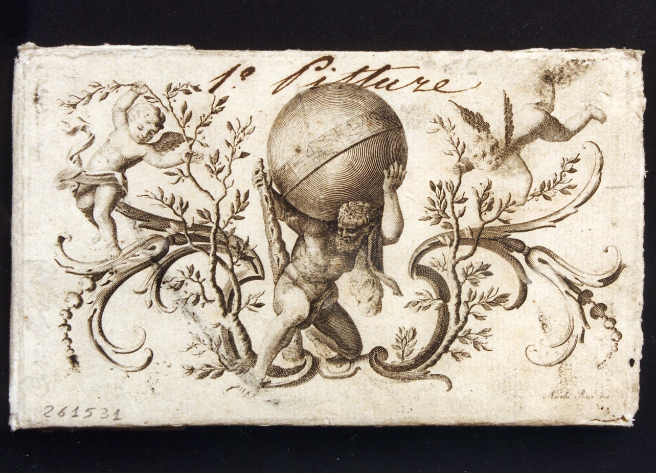 Ercole sostiene il globo terrestre (stampa controfondata) di Vanvitelli Luigi, Ricci Nicola (sec. XVIII)