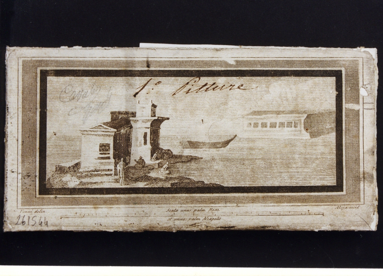 paesaggio marino con figure (stampa controfondata) di Vanni Nicola, Aloja Luigi (sec. XVIII)