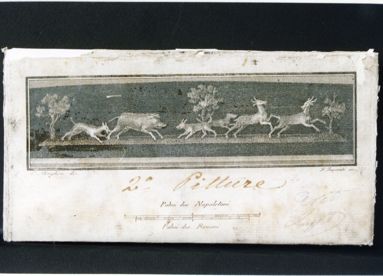 scena di caccia (stampa controfondata) di Morghen Giovanni Elia, Imperato Filippo (sec. XVIII)