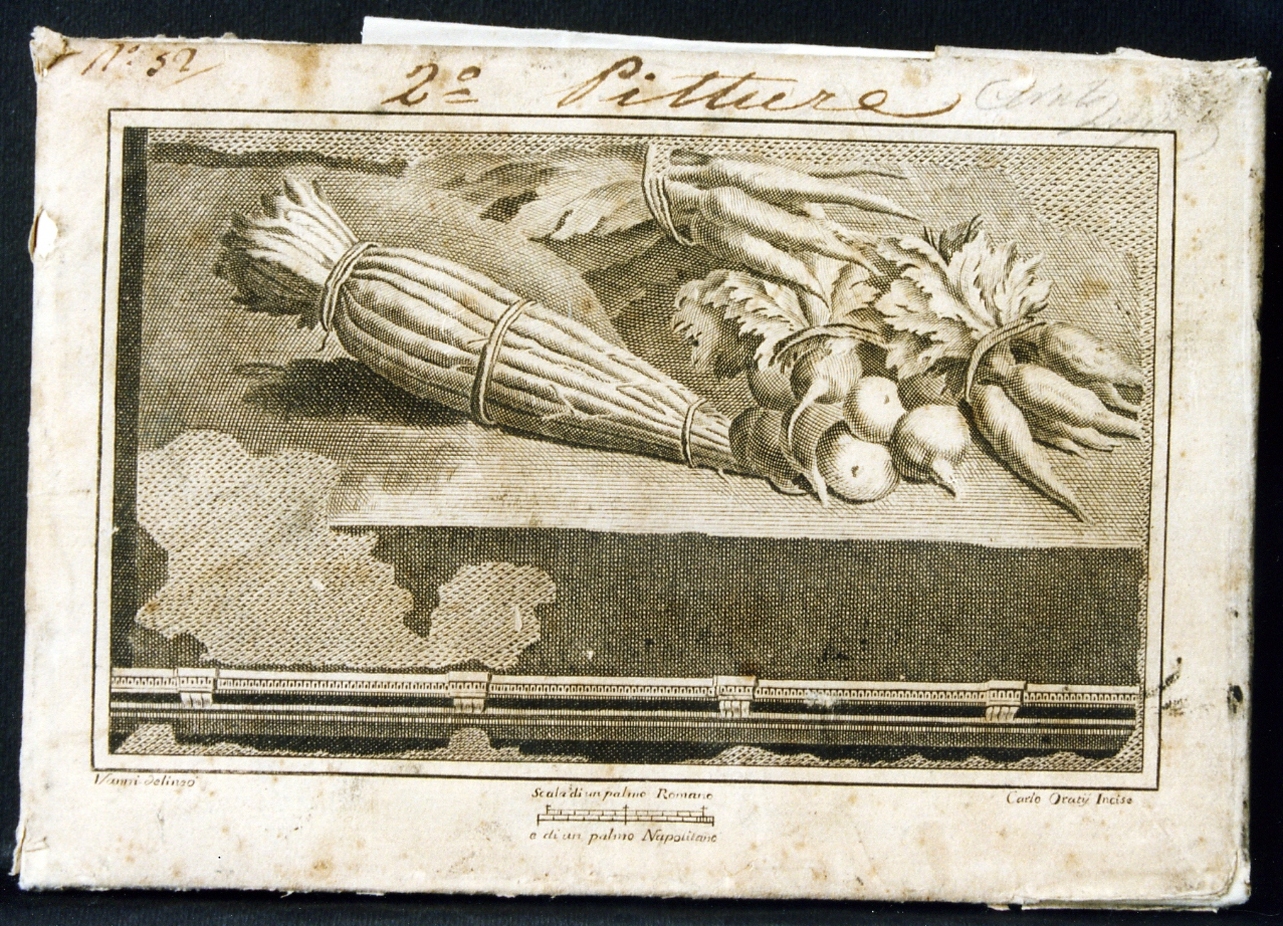 natura morta con ortaggi (stampa controfondata) di Orazi Carlo, Vanni Nicola (sec. XVIII)