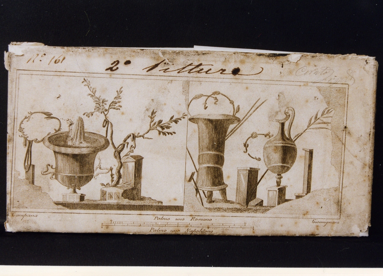 due pannelli con motivi decorativi con vasi ed elementi vegetali (stampa controfondata) di Campana Vincenzo, Giomignani Francesco (seconda metà sec. XVIII)