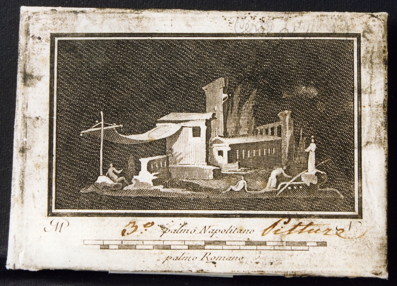 paesaggio con architetture e figure (stampa controfondata) di Morghen Giovanni Elia, Nolli Carlo (sec. XVIII)