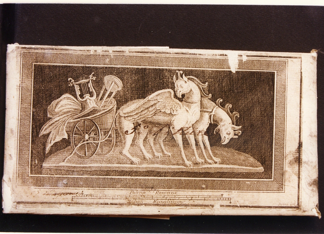 biga trainata da ippogrifi (stampa controfondata smarginata) di Campana Vincenzo, Strina Ferdinando (sec. XVIII)