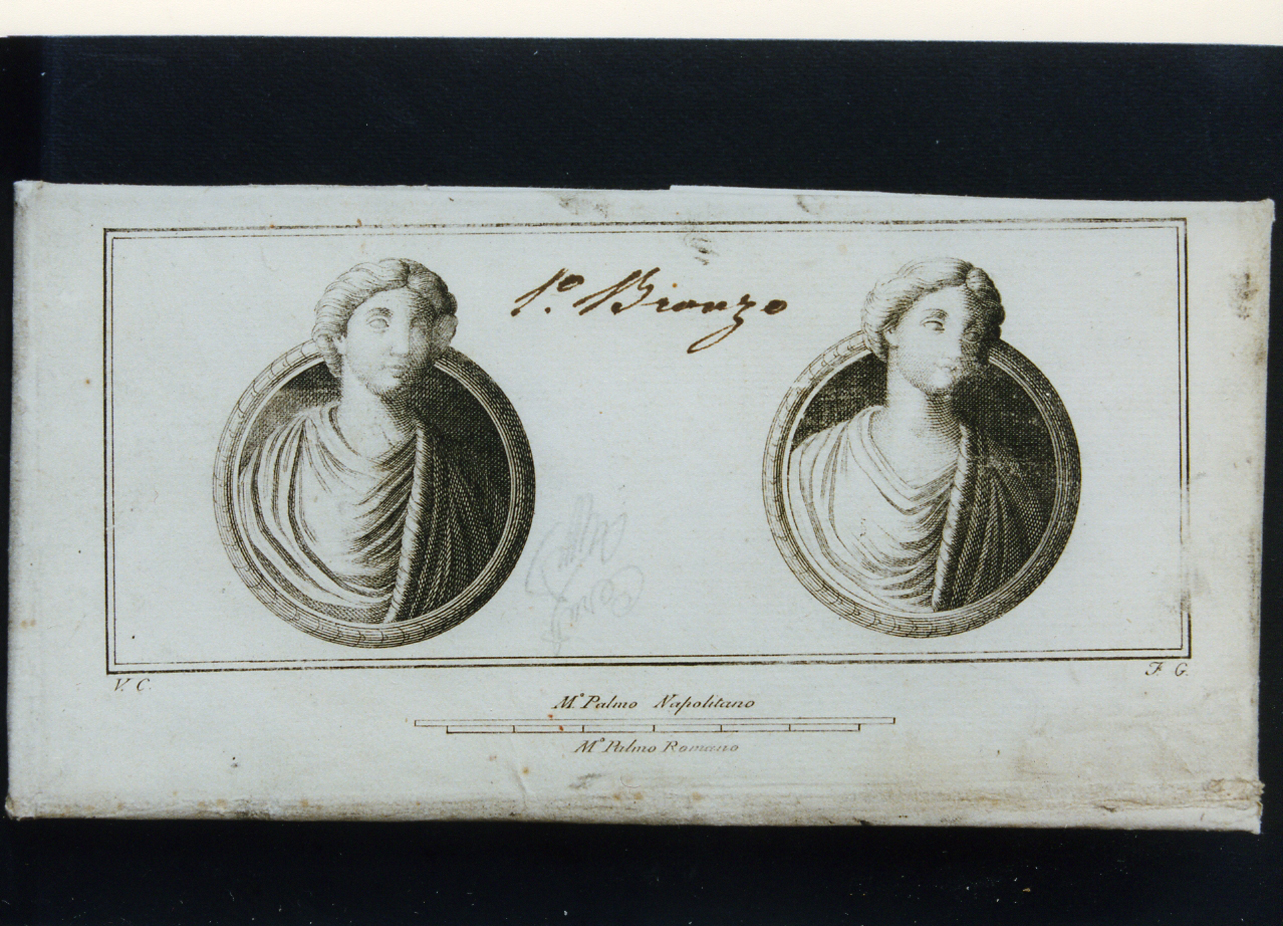 due borchie di bronzo con bustino femminile (stampa controfondata) di Giomignani Francesco, Campana Vincenzo (sec. XVIII)