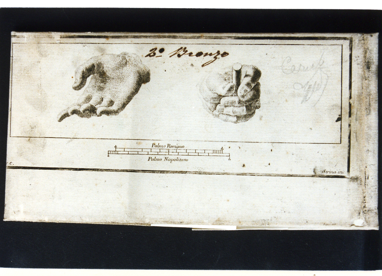due frammenti di mani in bronzo (stampa controfondata) di Strina Ferdinando, Campana Vincenzo (sec. XVIII)